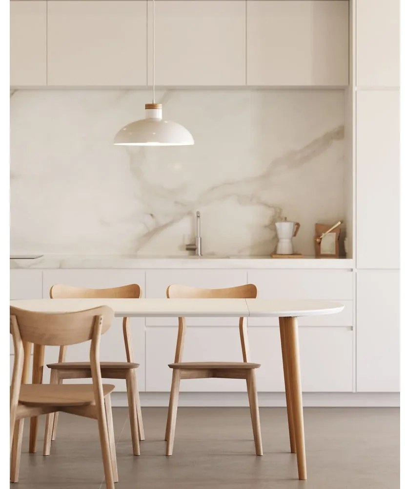 Fehér kerek bővíthető étkezőasztal fehér asztallappal ø 90 cm Oqui – Kave Home