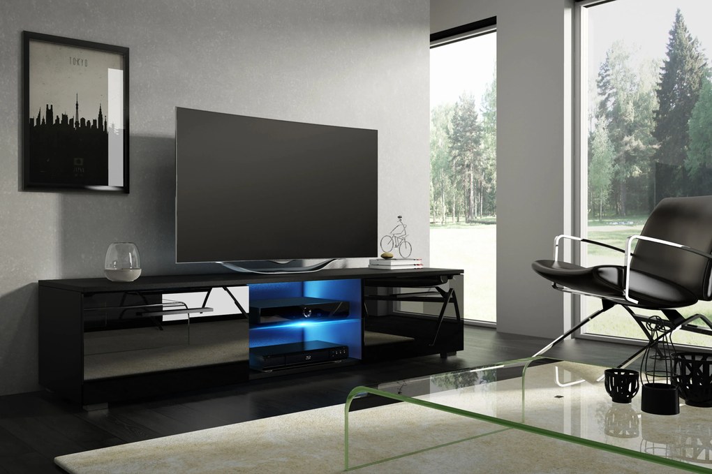 TV asztal/szekrény Mona 140 (fekete + fényes fekete). 787106