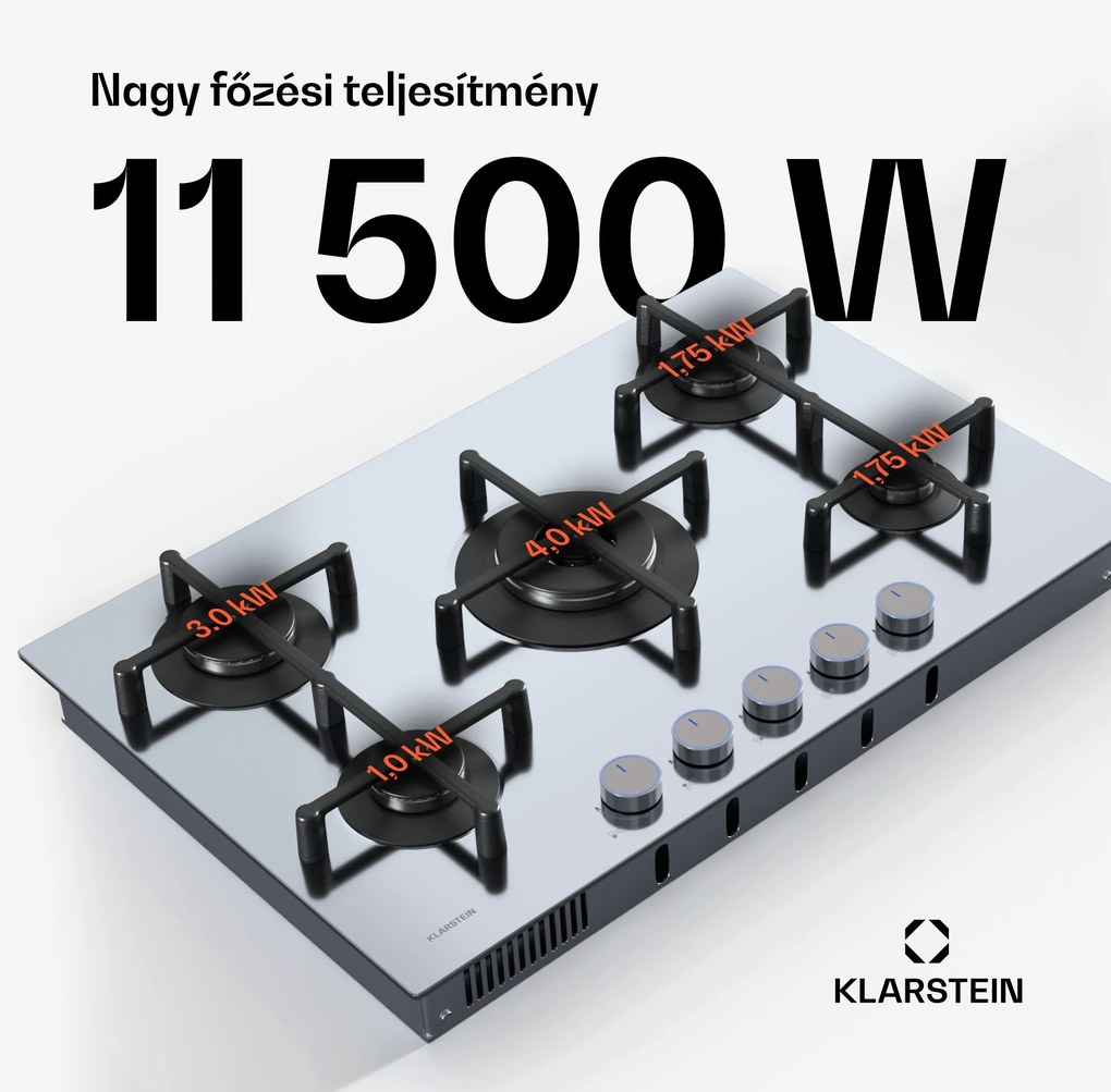 Klarstein Illuminosa 5 gázfőzőlap 5 égős Sabaf égővel, rozsdamentes acél