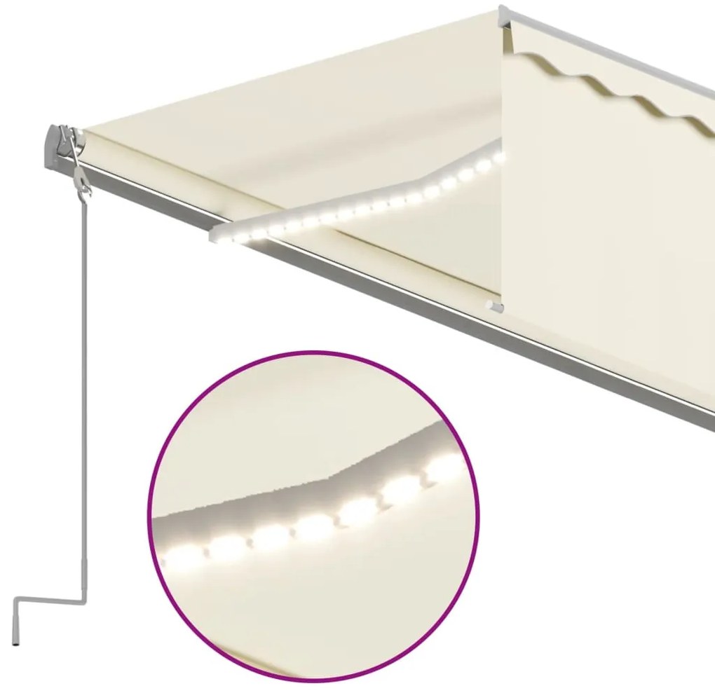 krémszínű szélérzékelős, LED-es napellenző redőnnyel 6x3 m