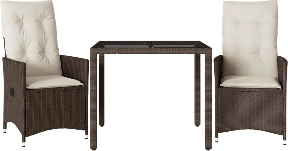 vidaXL 3 részes barna polyrattan bisztrógarnitúra párnákkal