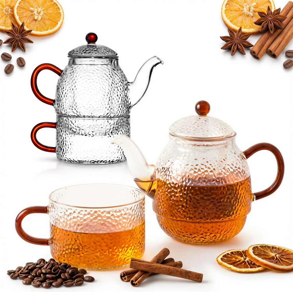 Kancsó Csésze Üveg Teafőző Szett Gyógynövény Teaszűrővel 0.5L