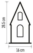 LED dekoráció, fa – házikó hóemberekkel, 28,5 cm, 2x AA, beltéri, meleg fehér, időzítő