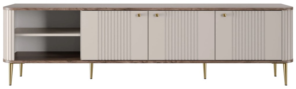 Vesper 3D TV-szekrény 187 cm - kasmír / diófa / arany színű lábak