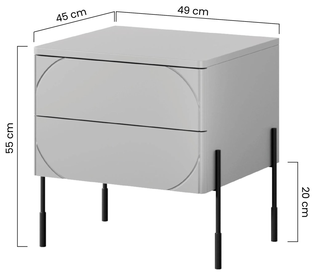 Sonatia fiókos fémlábas éjjeliszekrény 45 cm 2 fiókkal - olívazöld