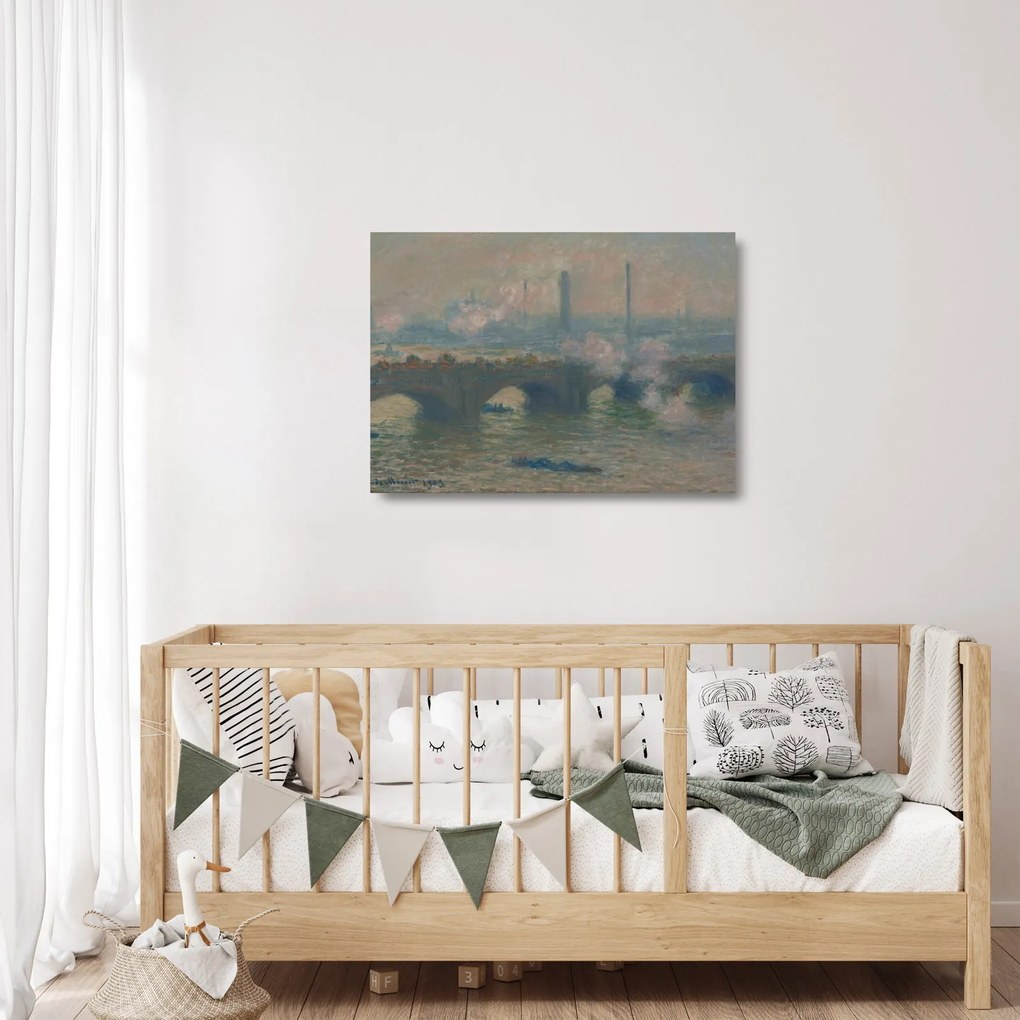 Üveg kép - Claude Monet, Waterloo Bridge, Gray Day, reprodukciók (70x50 cm)
