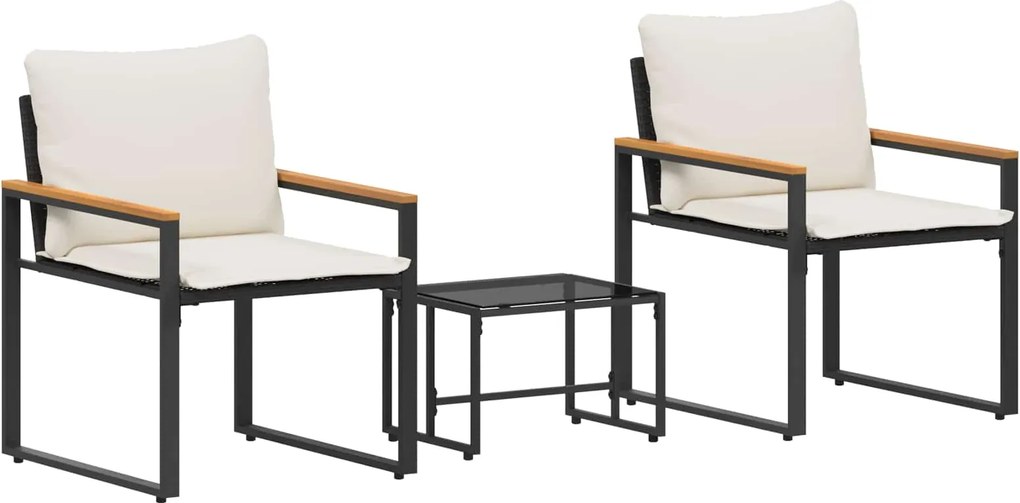 vidaXL Bútor szettek párnával 3 pcs Fekete és krémfehér Rattan