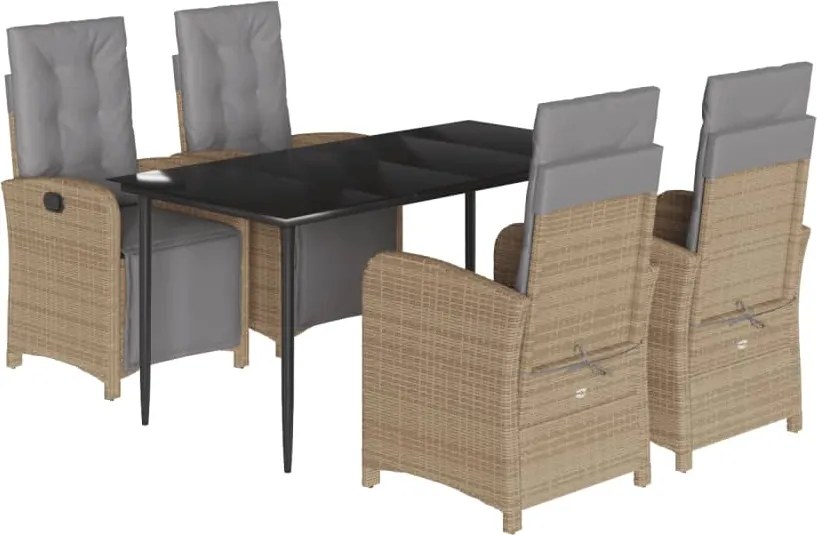 vidaXL 5 részes bézs polyrattan kerti étkezőgarnitúra párnákkal