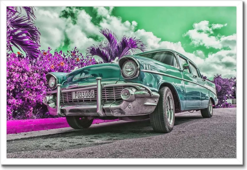 Poszterek keretben 60x40 Klasszikus autó türkizkékben