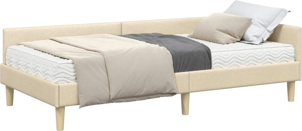 vidaXL Sarok Ágykeret Matraccal matracmal 2 pcs Krém szövet
