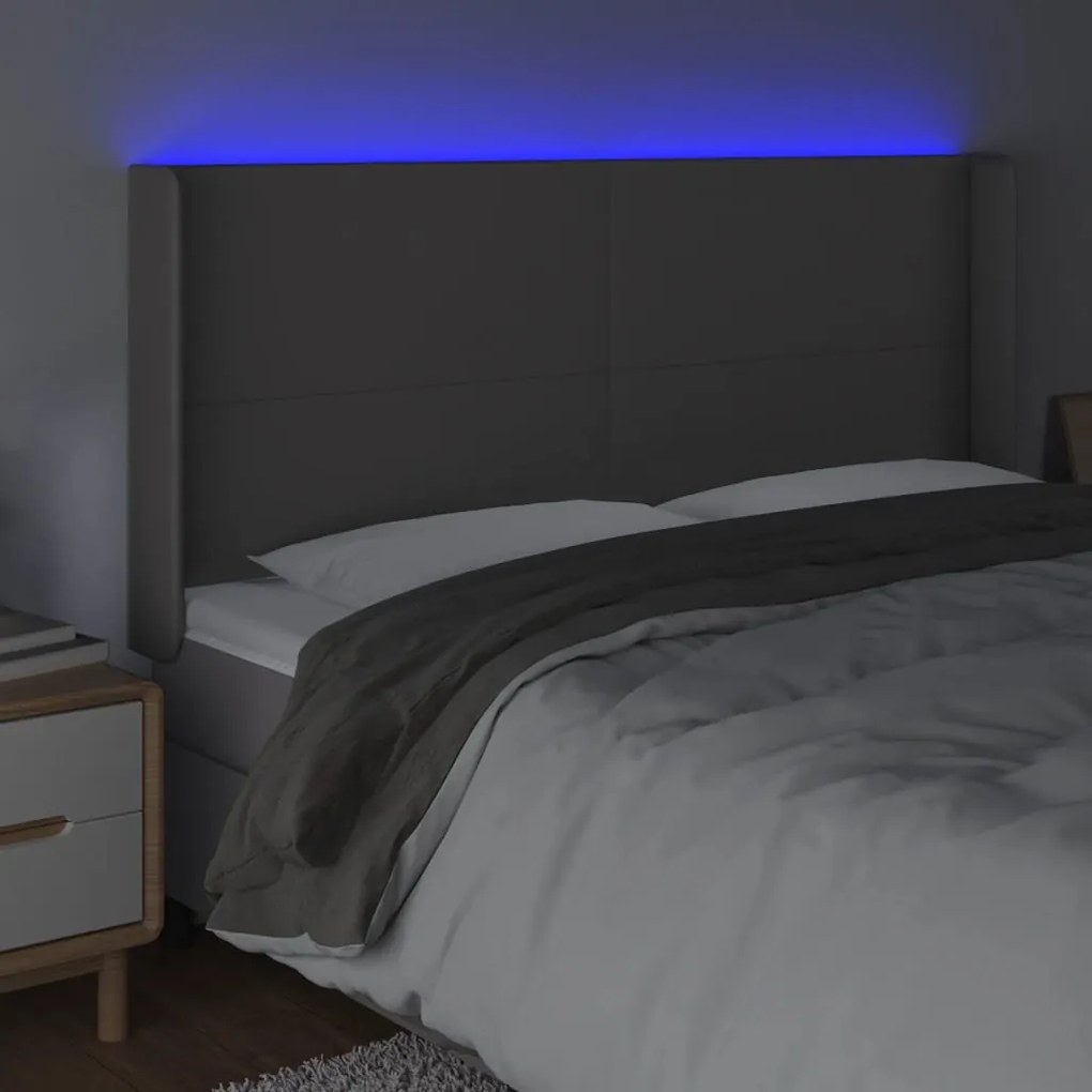 szürke műbőr LED-es fejtámla 183x16x118/128 cm