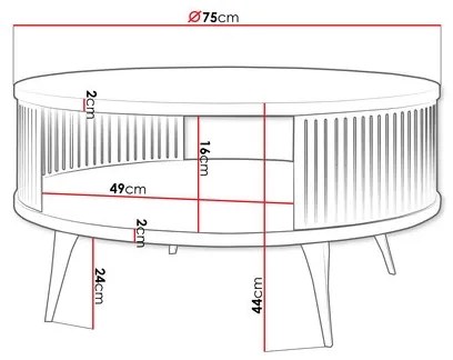 Kávésasztal ROENNI 44x75 cm fekete/arany tölgy