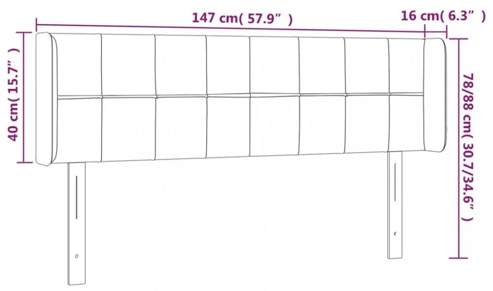 világosszürke bársony fejtámla 147x16x78/88 cm