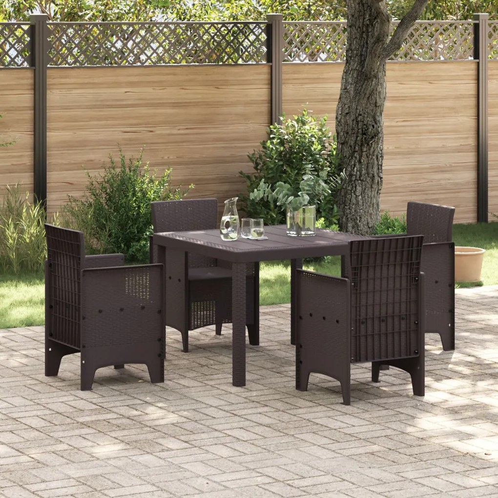 5 Részes Kerti Étkező Szett Barna Poly Rattan