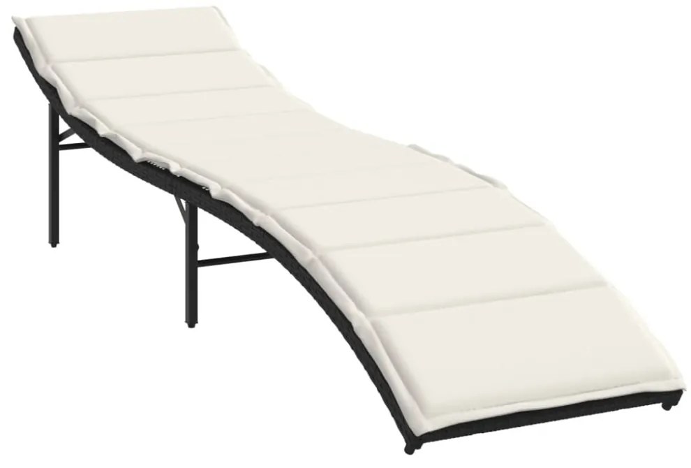 fekete polyrattan napozóágy párnával 55x199x50 cm