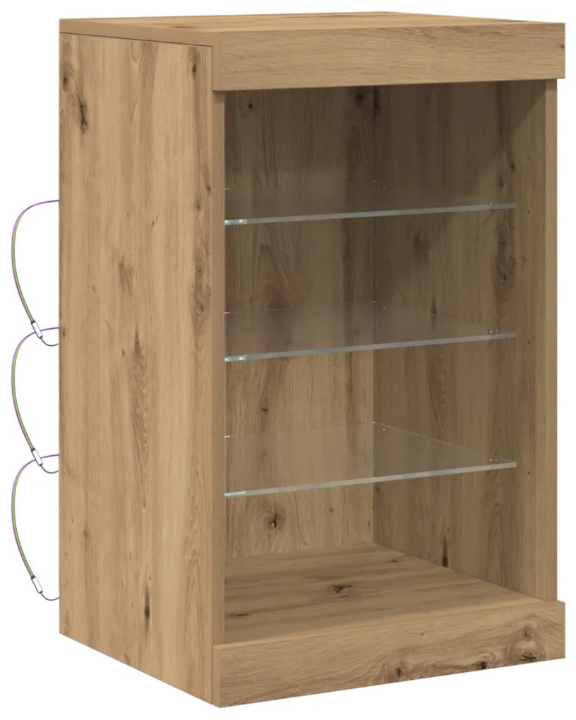 LED világítással ellátott oldalszekrény, kézműves tölgy 41x37x67 cm