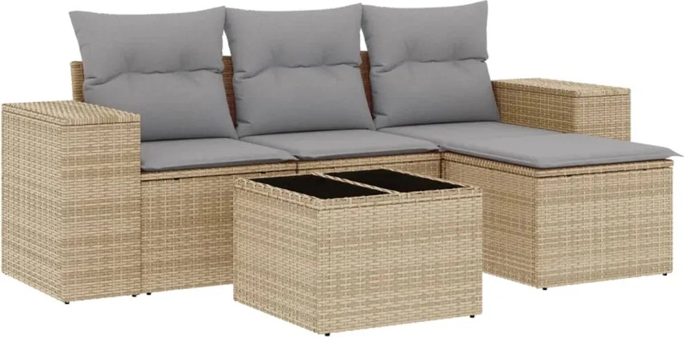 vidaXL 5 részes bézs polyrattan kerti ülőgarnitúra párnákkal
