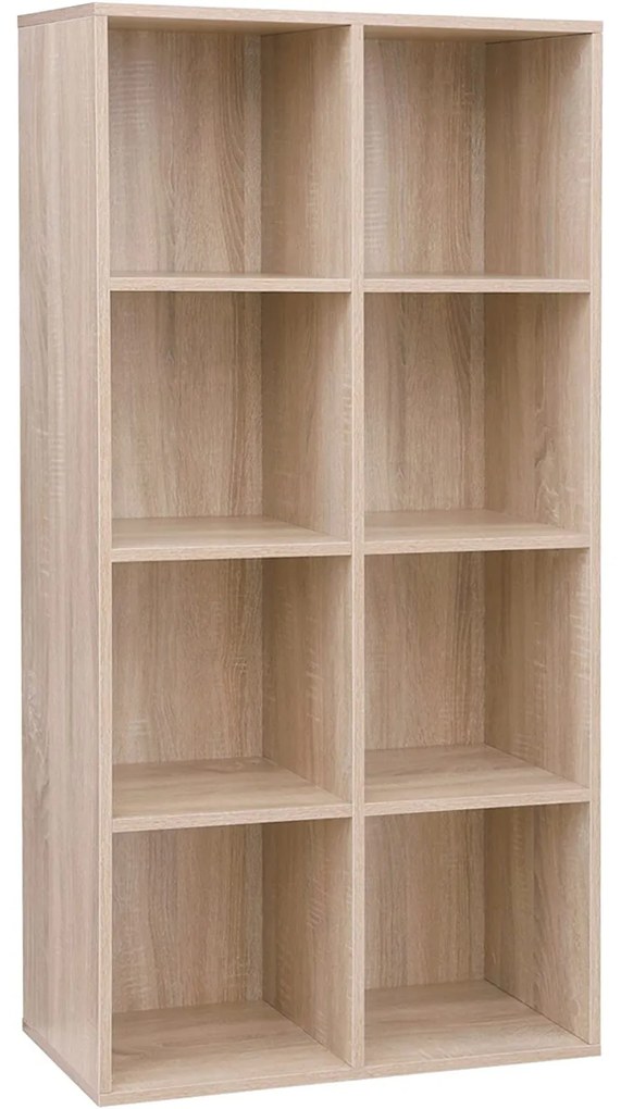 8 kockás tároló könyvespolc, szabadon álló könyvespolc, tölgy