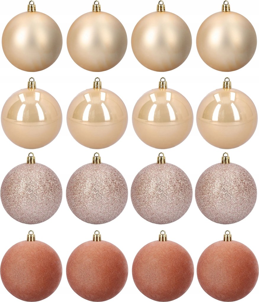 Karácsonyfa gömbök szett 16 db-os 6 cm arany barna törhetetlen műanyag