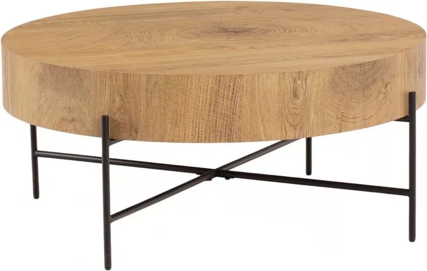 Liviano kerek dohányzóasztal 80 cm fém lábakkal - natúr tölgy / fekete