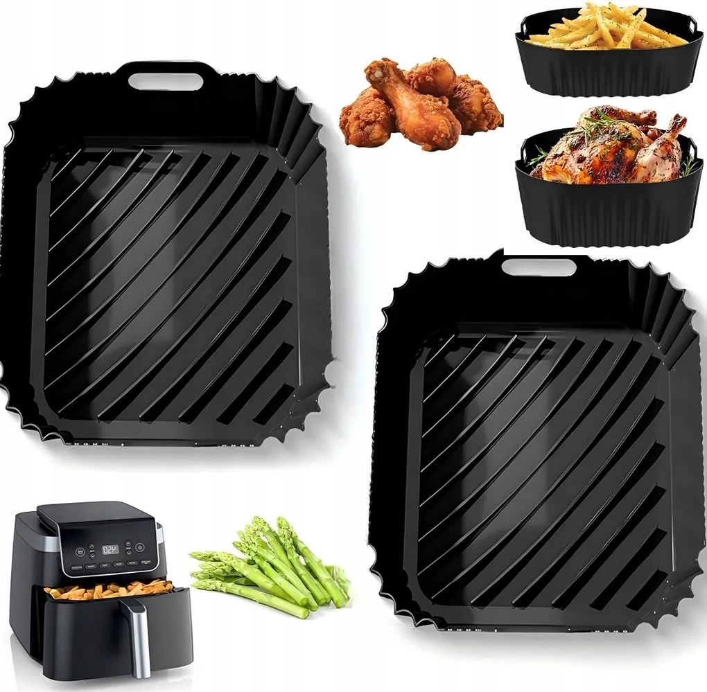 Szilikon Utántöltő Air Fryer Olajsütőhöz Bpa-mentes Fekete 6,5 l és 4,3 l