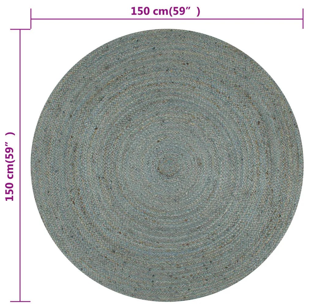olívazöld kézzel font kör alakú jutaszőnyeg 150 cm