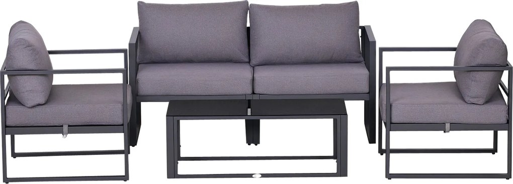 Outsunny Négydarabos Kerti Bútor Szett, Ülőgarnitúra, Kétfős Kanapé Üléspárnákkal, Tárolós Asztal, Poliészter, Szürke, 138 x 69 x 63 cm | Aosom