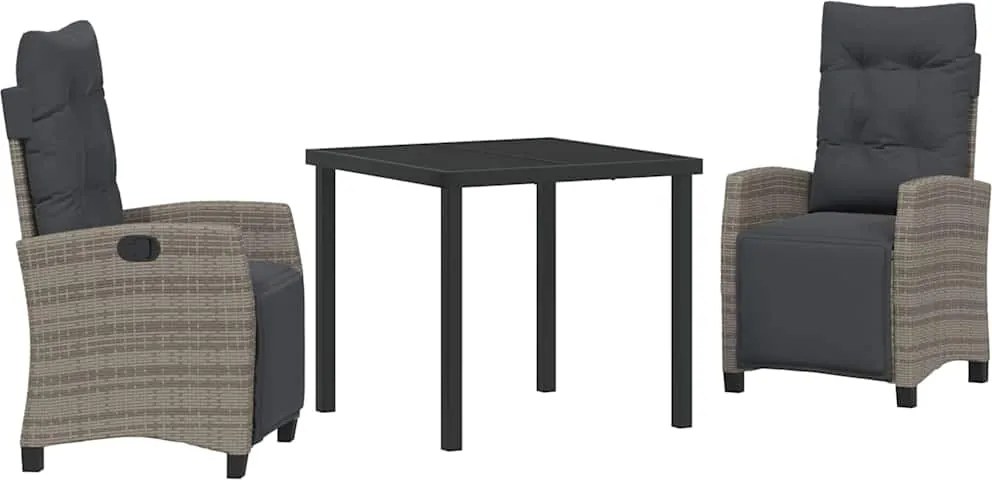 vidaXL Kert étkező szett párnával 3 pcs Szürke polirattan