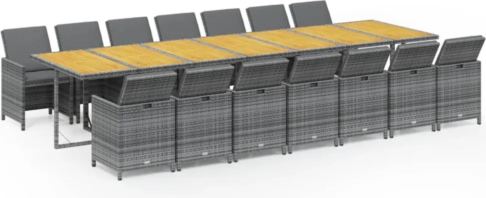 vidaXL 15 részes szürke polyrattan kerti étkezőgarnitúra párnákkal
