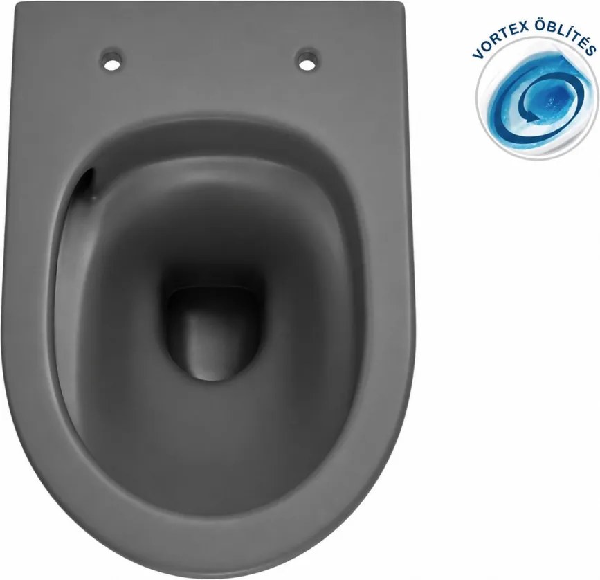 Eros ES BELLA SLIM fali WC - MATT SZÜRKE - WC ülőkével - VORTEX örvényöblítéssel - 49 cm