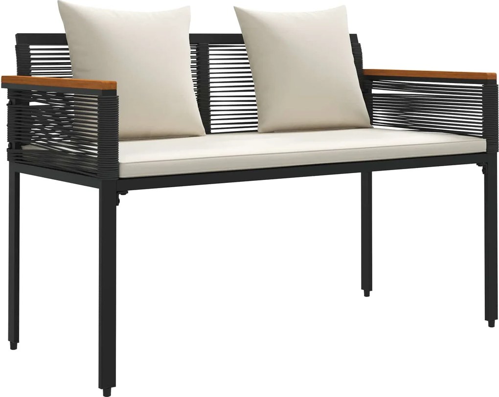 vidaXL Kerti pad Fekete és krémfehér 117 x 54 x 74.5 cm polirattan