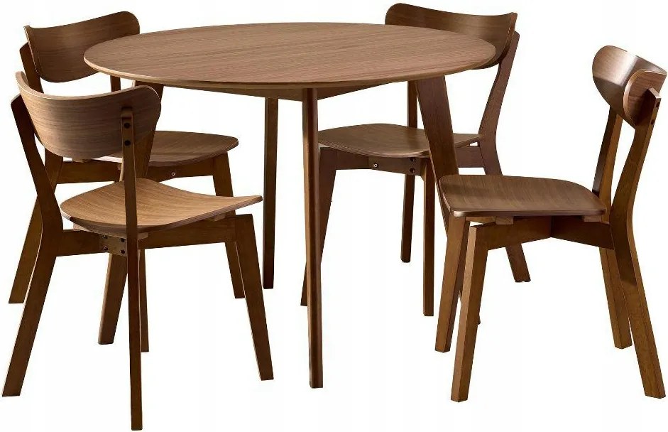 Kerek asztal 4szék dió furnér lábak kaucsukfa barna