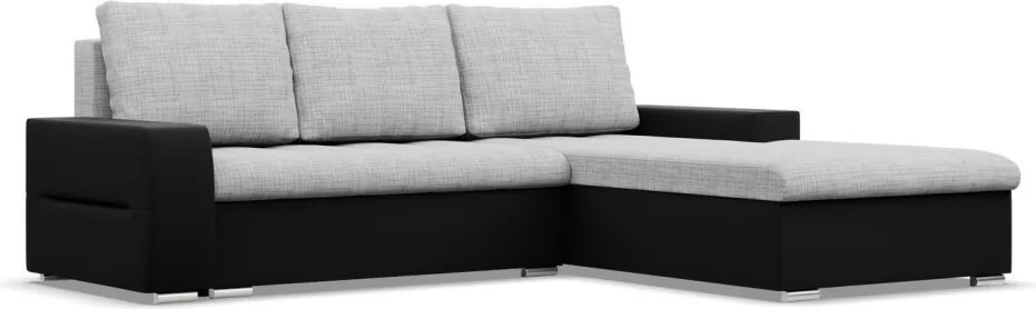 Toronto sarokkanapé, 2 ágyneműtartóval, fonott + műbőr, jobboldali, szürke - fekete