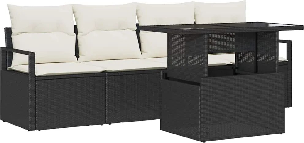 vidaXL Kerti Kanapé Szett tárolóval 5 pcs Fekete és Krém polirattan