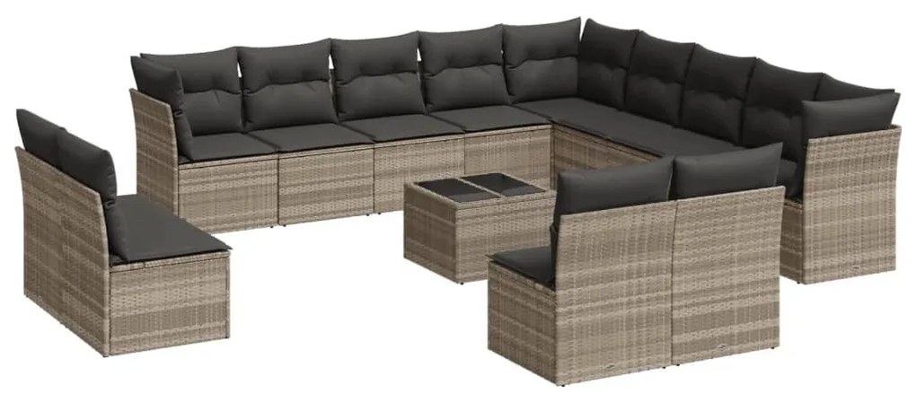 14 részes világosszürke polyrattan kerti ülőgarnitúra párnával