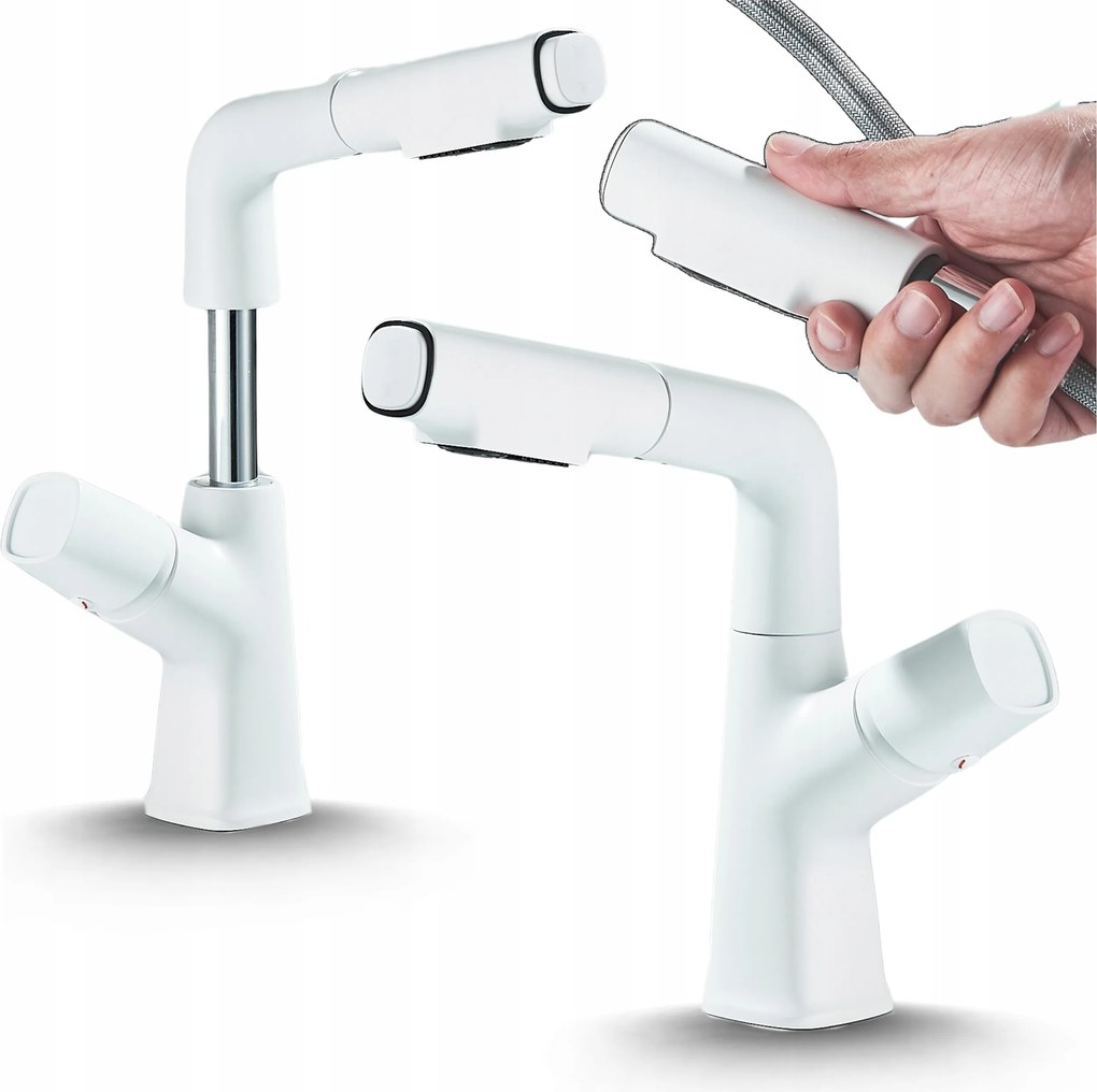 Mosdó Csaptelep Fehér Fürdőszobai Csaptelep Kihúzható Álló kifolyócső Magas