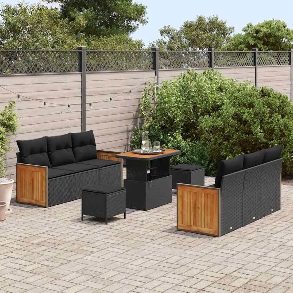 Kerti Kanapé Szett 9 pcs Fekete 90 x 55 x 71 cm polirattan