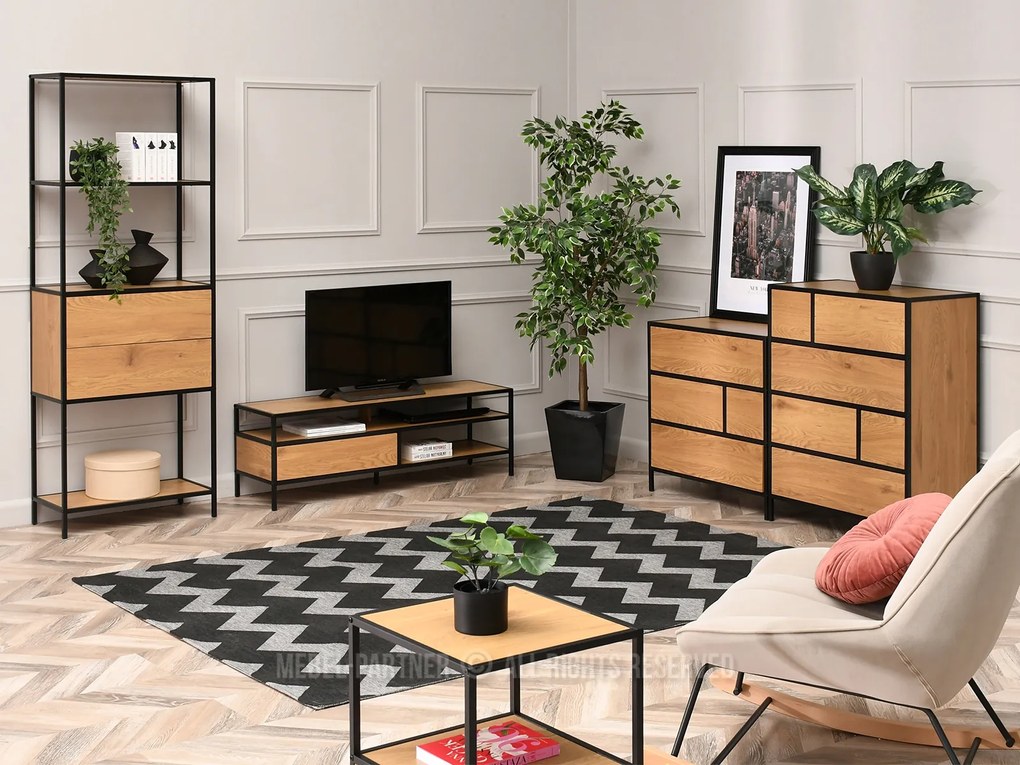 TV asztal/szekrény Soren Rtv (tölgy + fekete). Akció -20%. 1111729