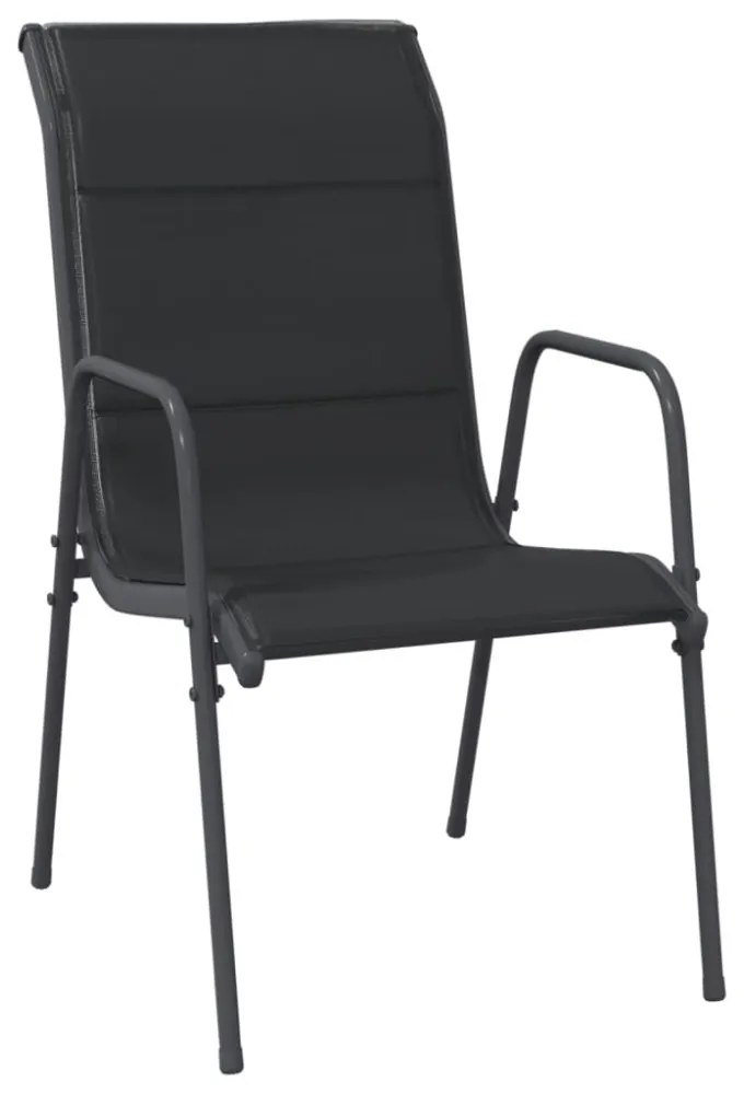 7 részes fekete acél és textilén kerti étkezőgarnitúra