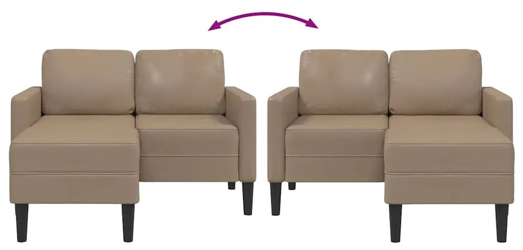 cappuccino műbőr 2 üléses kanapé L-alakú kanapéval 125 cm