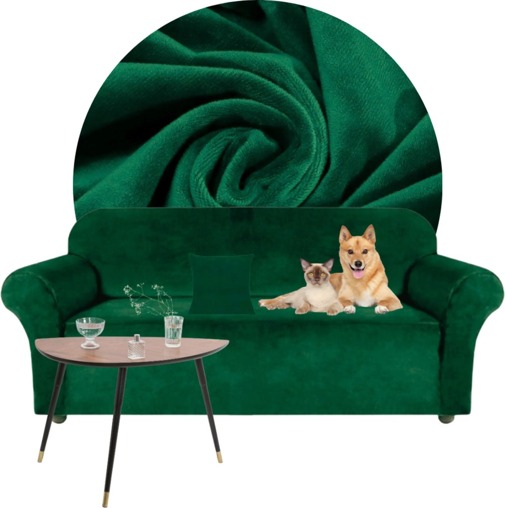 Kanapé Huzat Sarok Elasztikus Velúr Plüss 190-230 Zöld