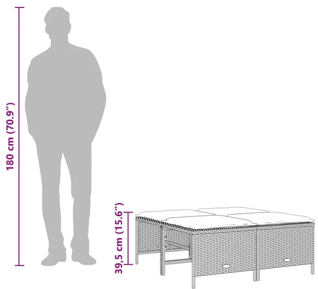 4 db fekete polyrattan kerti szék párnákkal