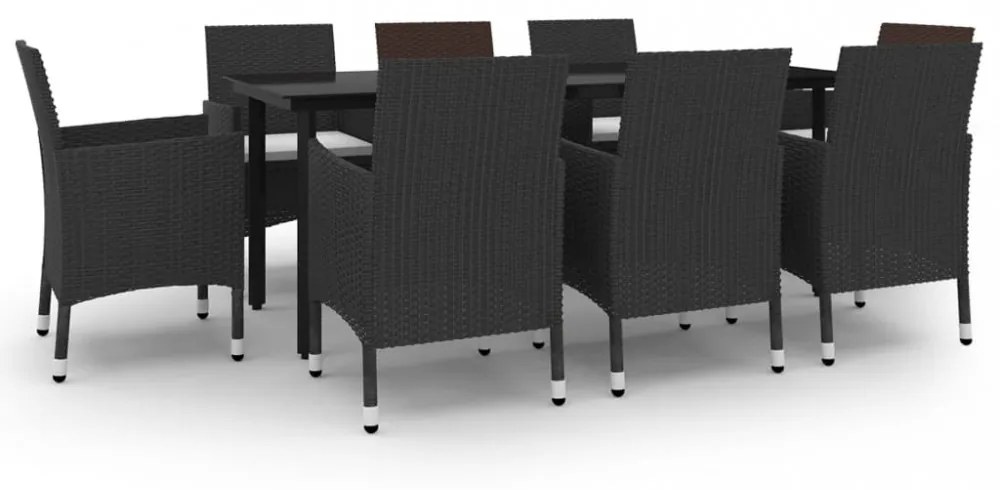 9 részes polyrattan és üveg kerti étkezőgarnitúra párnákkal