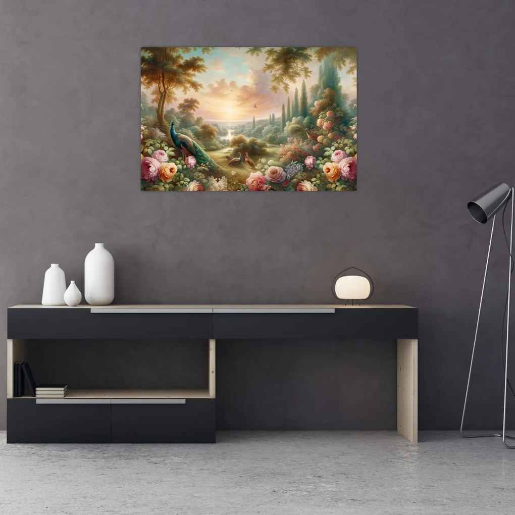 Kép - Pávák a kertben (90x60 cm)