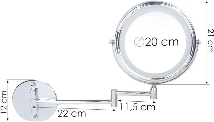 Erga Eda, LED megvilágítású sminktükör ø20 cm, króm, ERG-YKA-CH.EDA