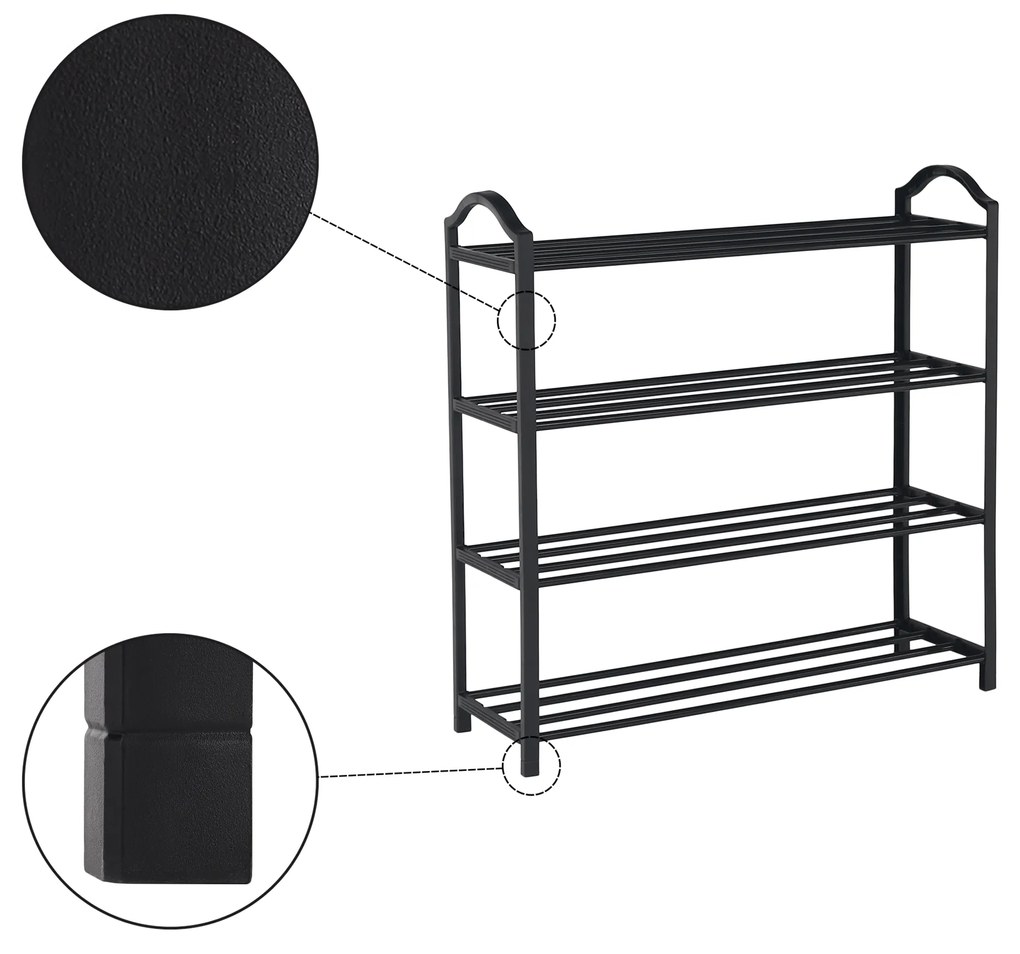 Cipőpolc, 4 polcos, fekete, TABE