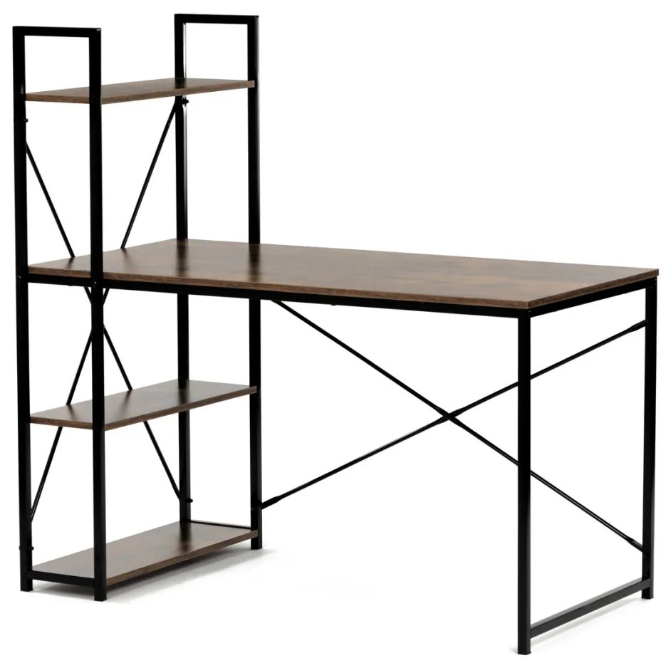 Birou cu raft, MDF, decor lemn vechi, metal negru