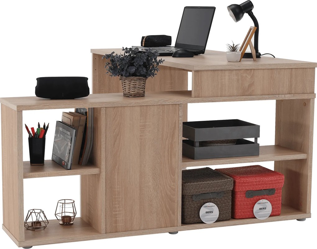 Sarok íróasztal, sonoma tölgy/fehér, NOE NEW