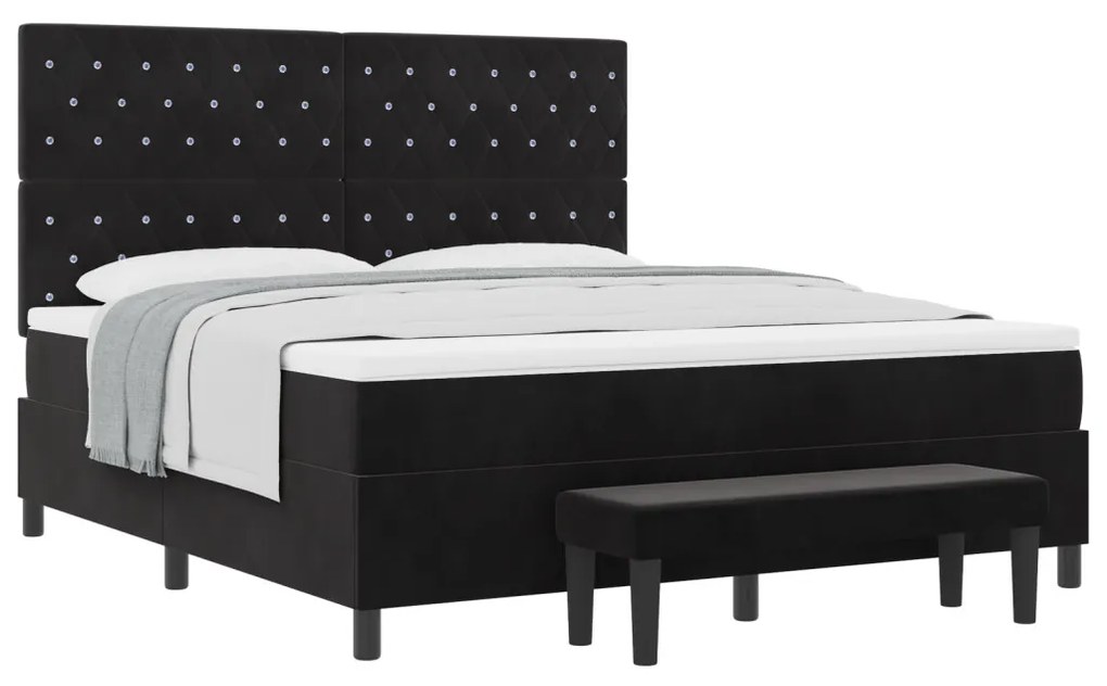 Box Spring Ágy Mattal és Pad Fekete 180x200 cm Bársony