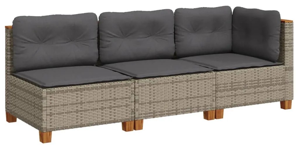 3 személyes szürke polyrattan kerti kanapé párnával